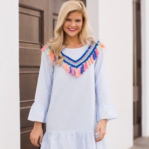 Red dress boutique fringe dress large